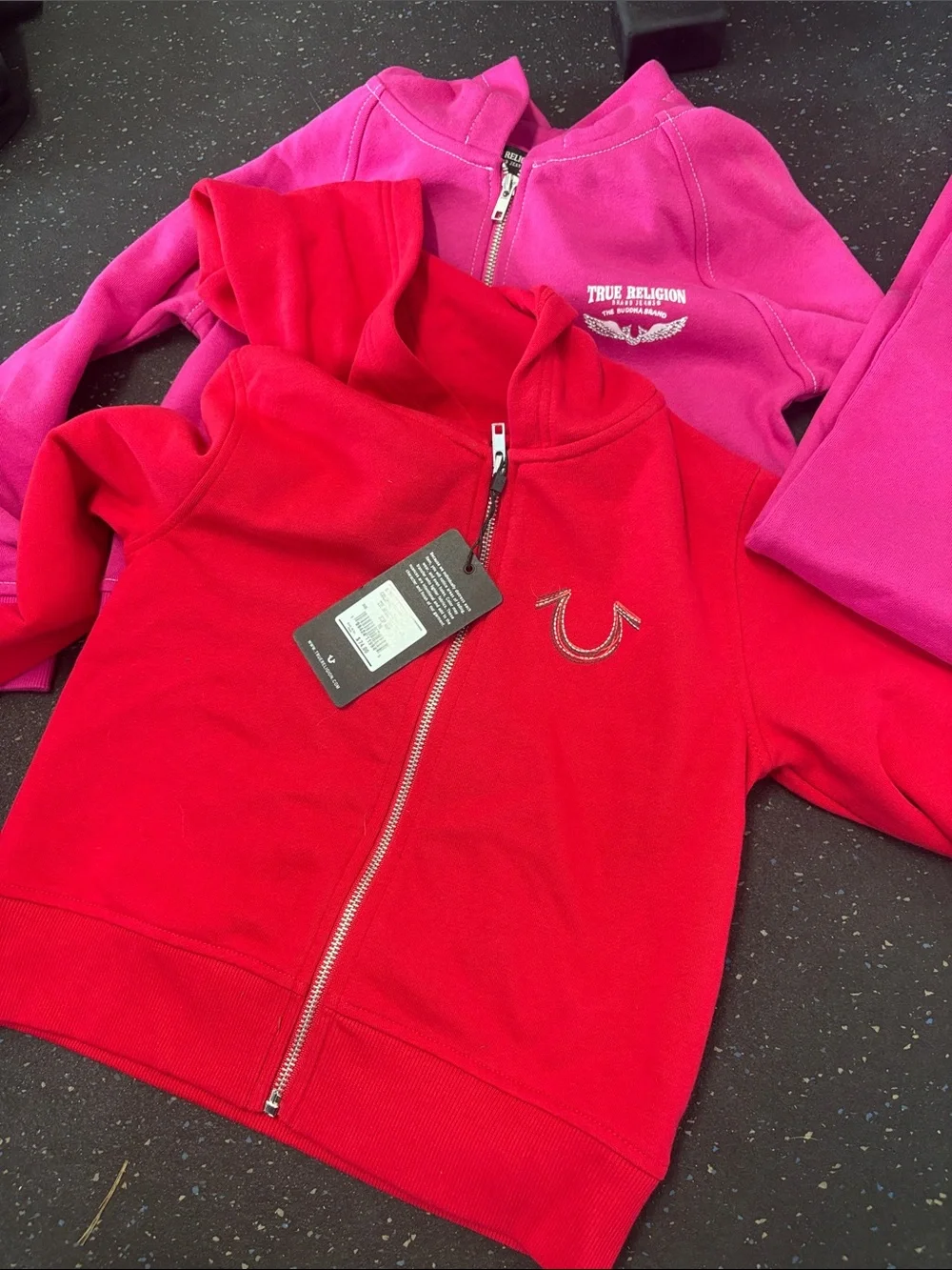 NWT Kids LOT True Religion Kids Girls Bright Pink Red Fleece Jacket & Sweatpant